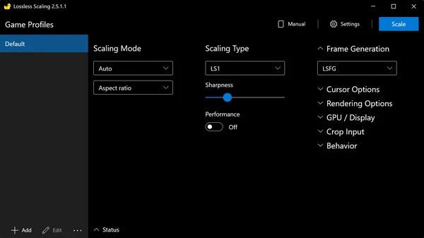 Lossless Scaling Frame Generation Settings Interface